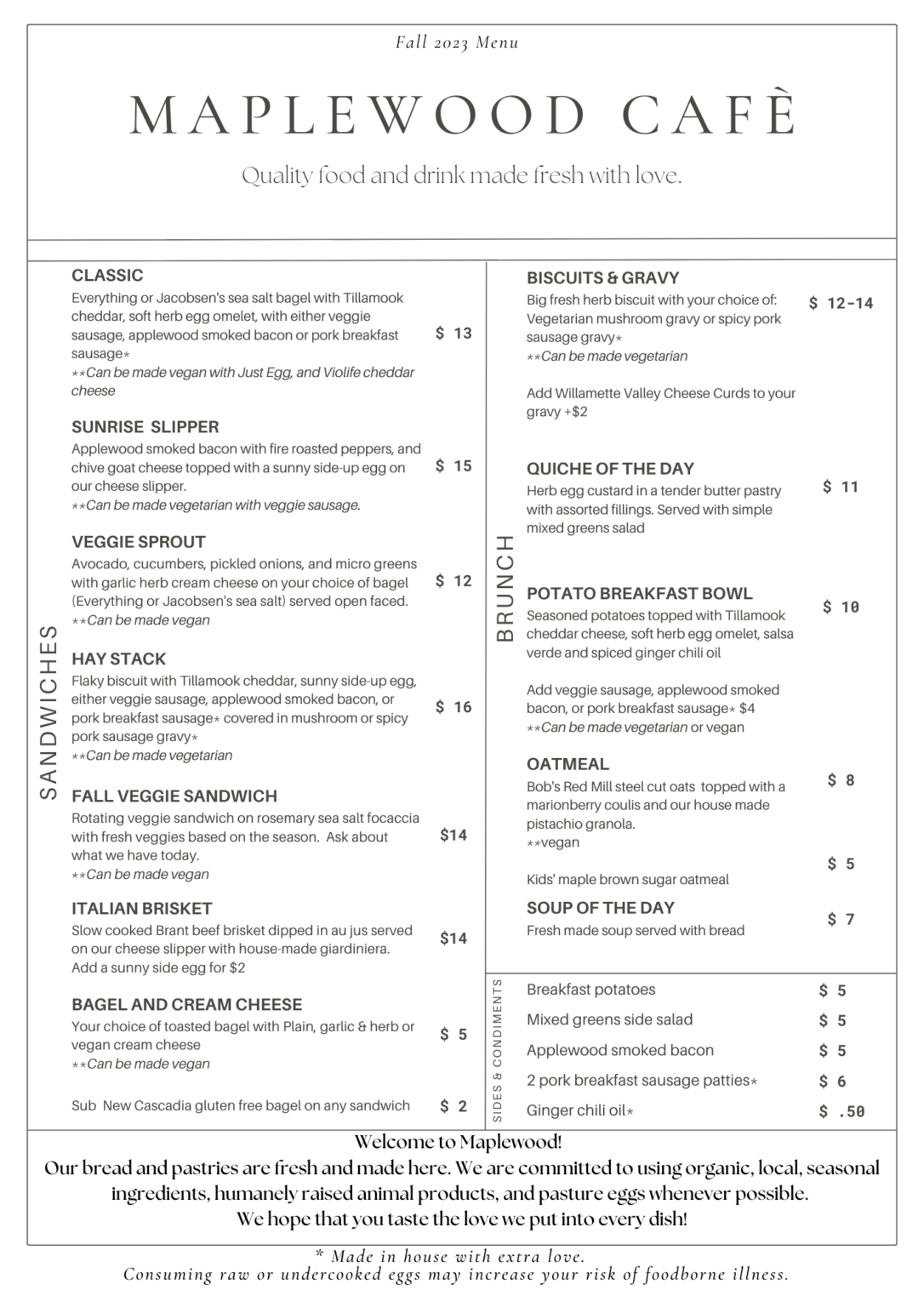 Menu Maplewood Coffee and Tea